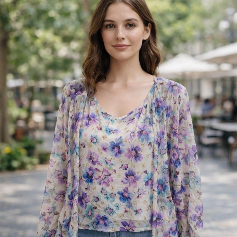 Floral‎ Print Tunic Top Blouse Women's M